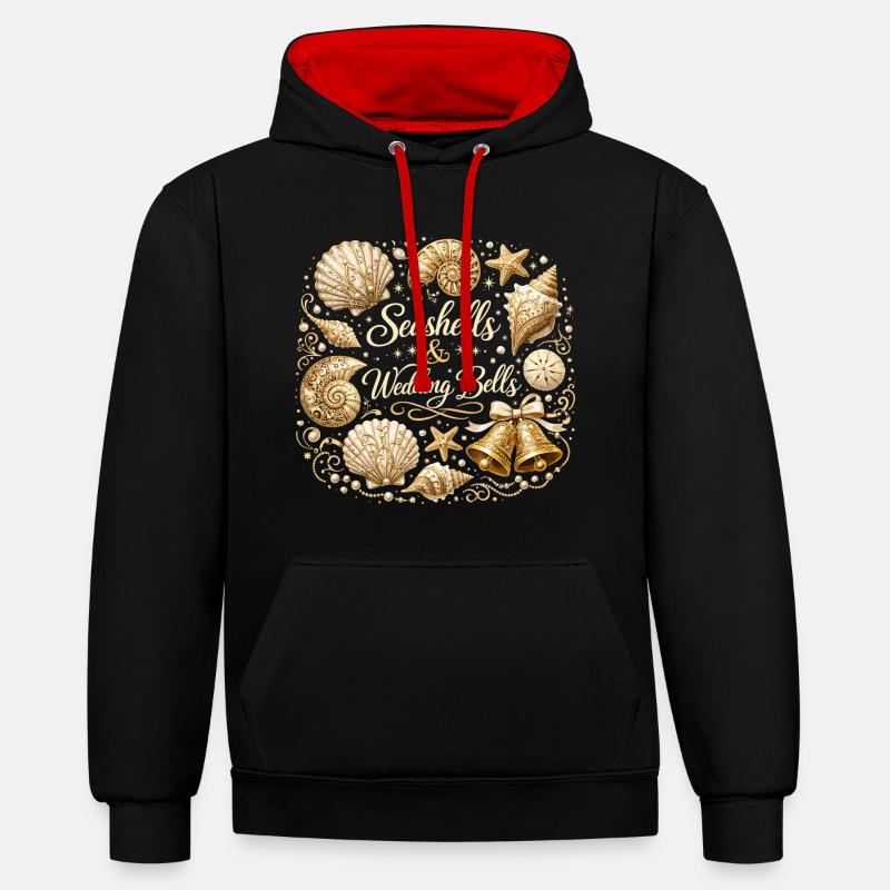 Seashells & Wedding Bells – Maritimer JGA - Kontrast-Hoodie - Schwarz/Rot