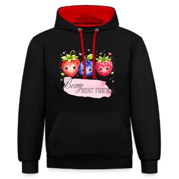 Trio des meilleurs amis de Berry - Sweat à capuche contrasté - noir/rouge - Devant - Anna (173cm) & Nico (186cm)