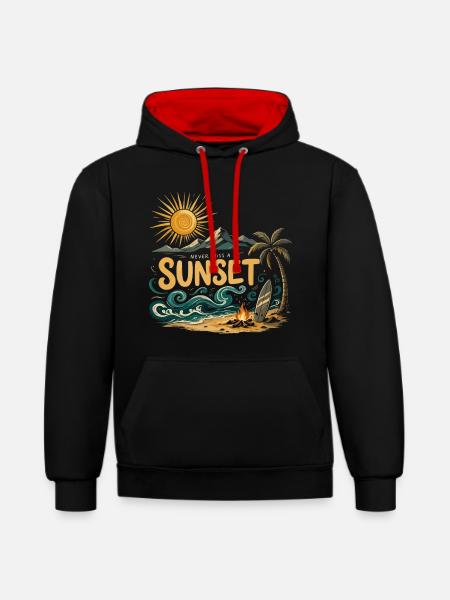 Sunset on the beach surf - Contrast hoodie - black/red