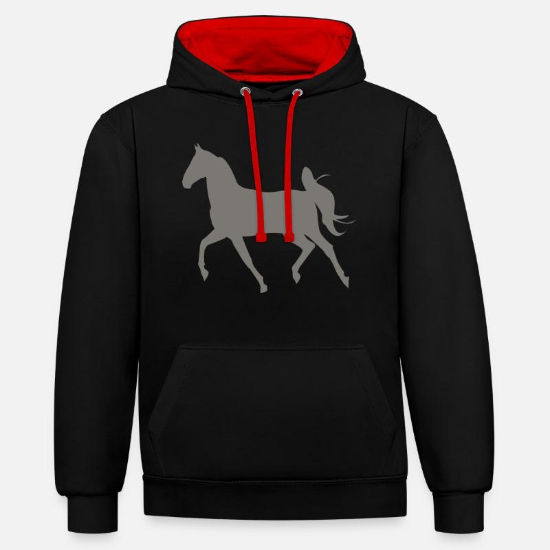 cheval - Sweat à capuche contrasté - noir/rouge