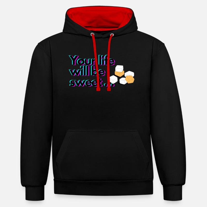 Dein Leben wird süß sein - Kontrast-Hoodie - Schwarz/Rot