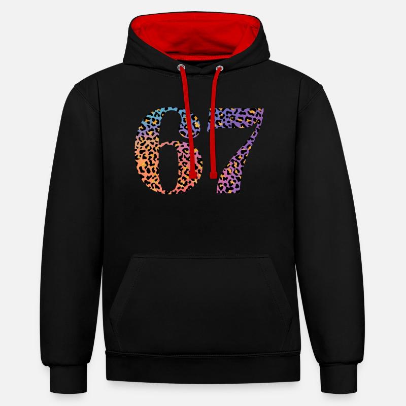 67e anniversaire léopard - Sweat à capuche contrasté - noir/rouge