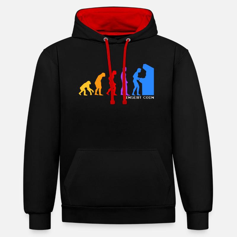 Evolution de l'homme - Sweat à capuche contrasté - noir/rouge