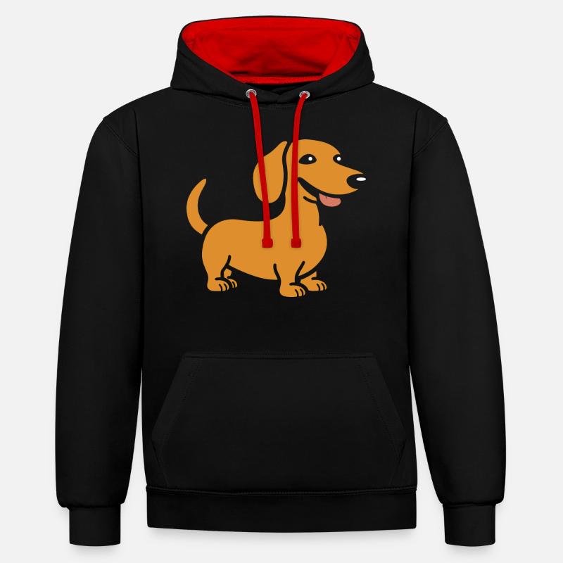 teckel - Sweat à capuche contrasté - noir/rouge