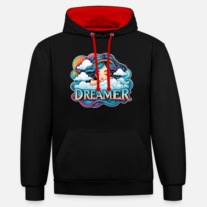 Träumer - Träumer - Träumer - Traum - Träumerei - Kontrast-Hoodie - Schwarz/Rot