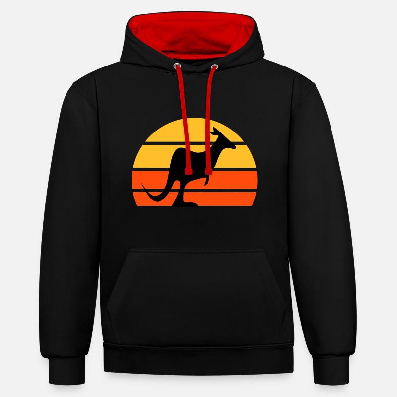 Kangourou devant un demi-soleil - Sweat à capuche contrasté - noir/rouge