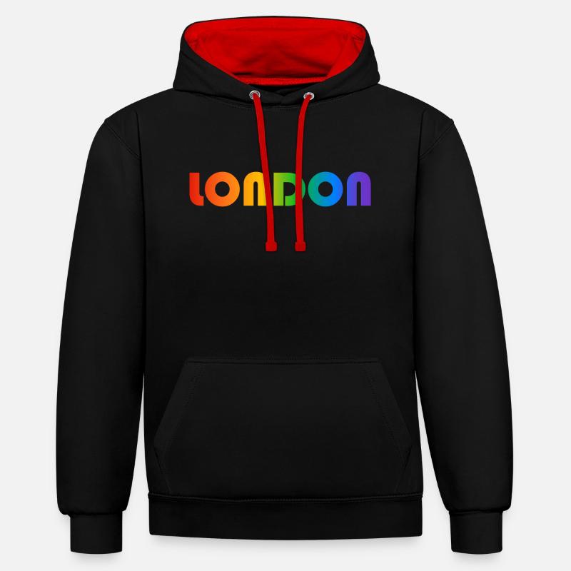 Texte arc-en-ciel de Londres - Sweat à capuche contrasté - noir/rouge