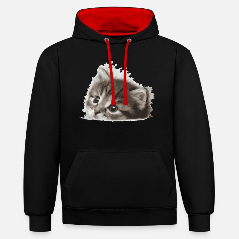 Bébé chat - Sweat à capuche contrasté - noir/rouge