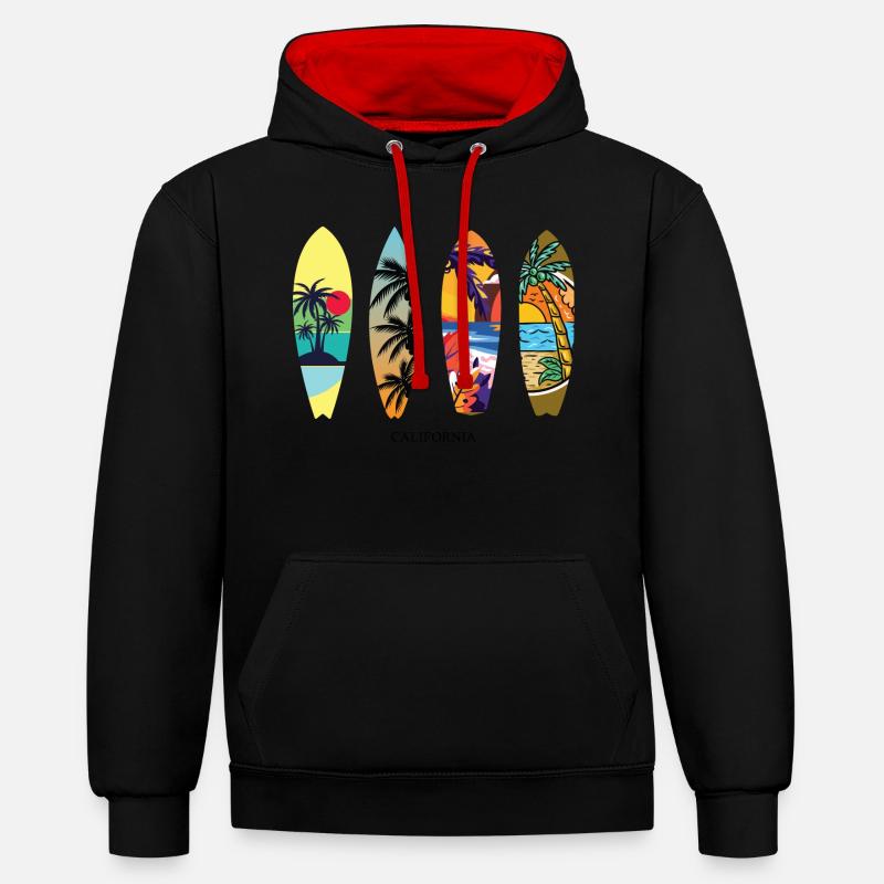 Surfing Surfboard Surfer Idée cadeau - Sweat à capuche contrasté - noir/rouge