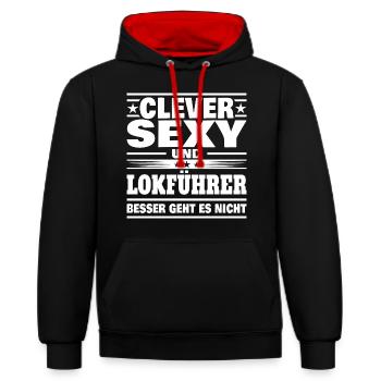 Clever Lokführer - Kontrast-Hoodie - Schwarz/Rot - Vorne - Anna (173cm) & Nico (186cm)