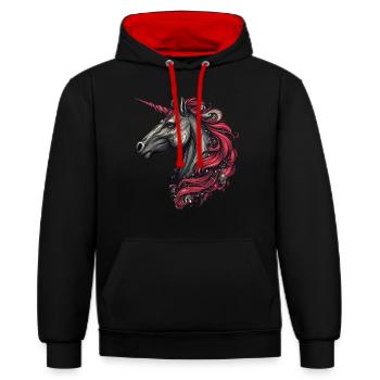 Goth Gothic Einhorn Mystisch Horror Rot Schwarz - Kontrast-Hoodie - Schwarz/Rot - Vorne - Anna (173cm) & Nico (186cm)