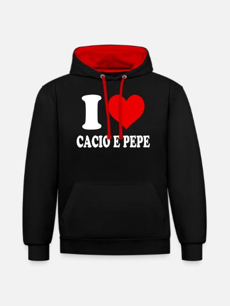 Jeg elsker Cacio e Pepe Heart Funny Witty - Kontrast-hoodie - sort/rød