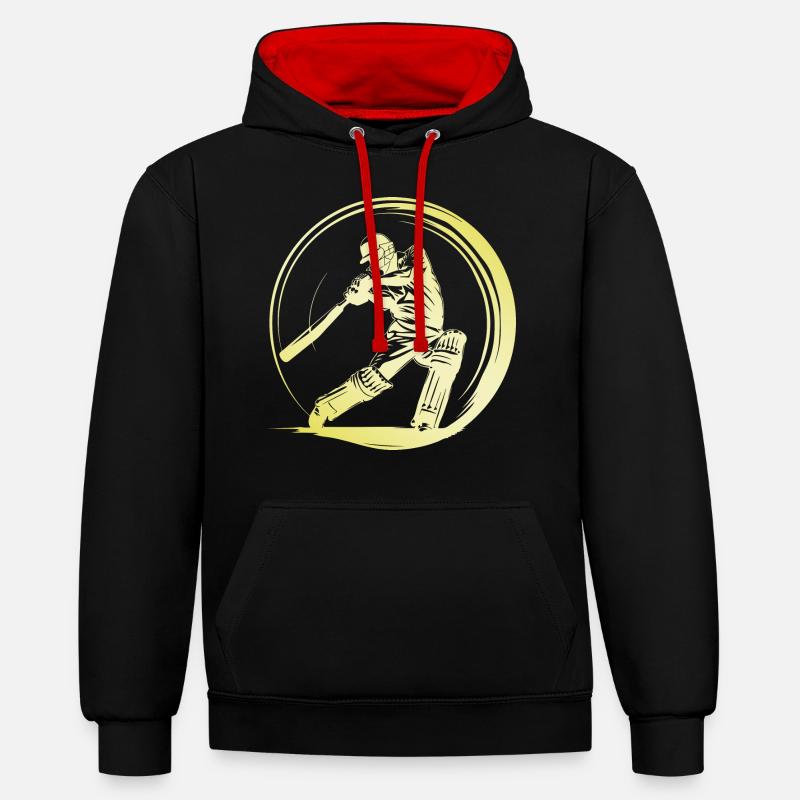 Homme de cricket - Sweat à capuche contrasté - noir/rouge