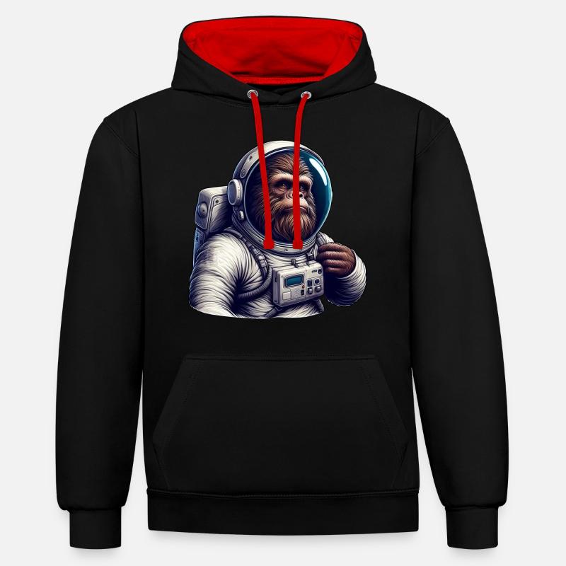 Astronaute gorille dans l’espace - Sweat à capuche contrasté - noir/rouge