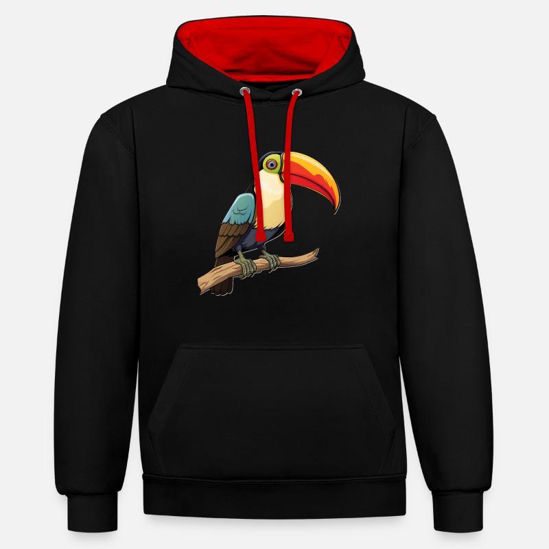 Toucan oiseau Djungle animaux exotiques - Sweat à capuche contrasté - noir/rouge