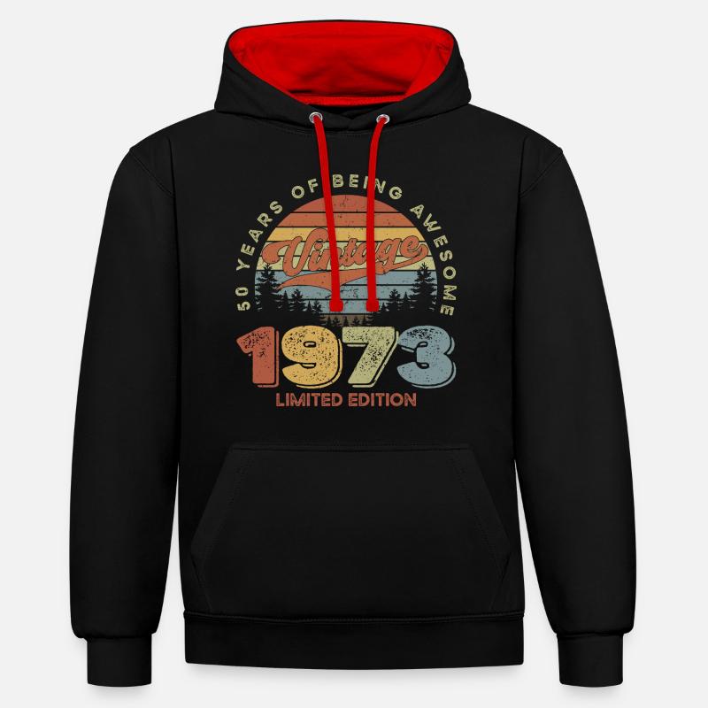anniversaire, millésime, naissance, - Sweat à capuche contrasté - noir/rouge