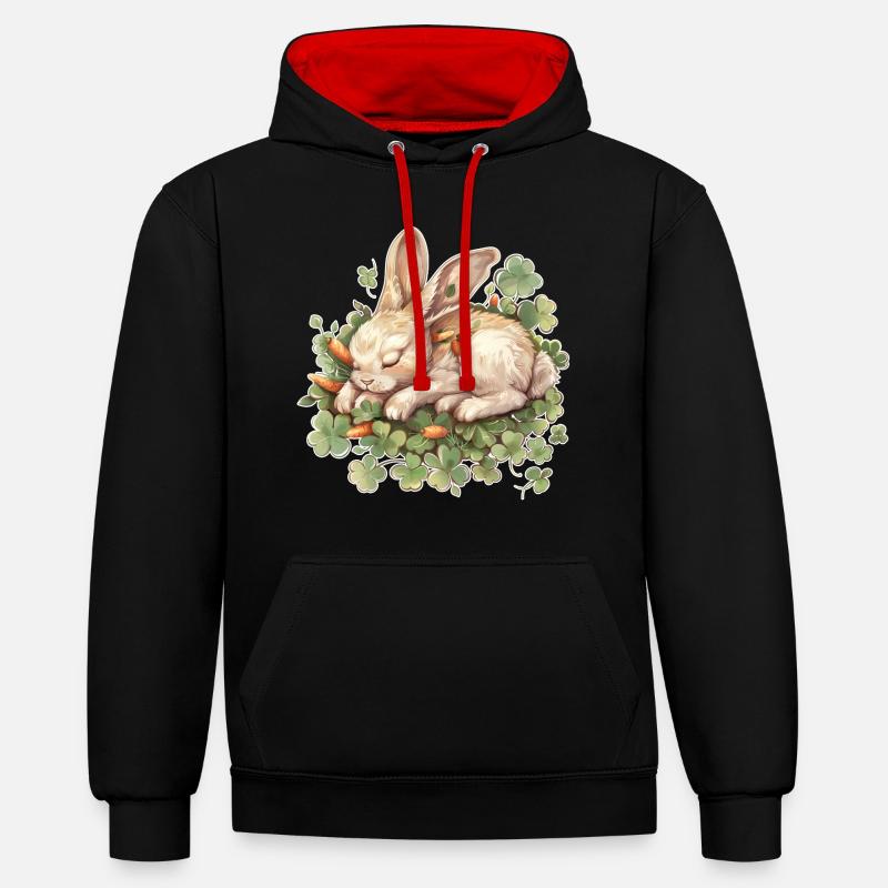 Lapin endormi Pâques - Sweat à capuche contrasté - noir/rouge