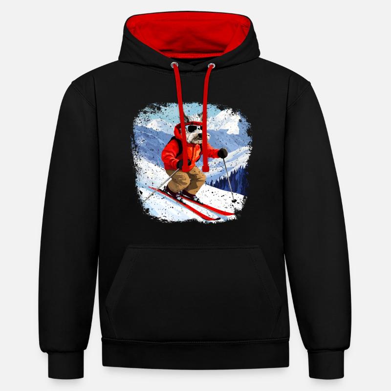 Chien de ski - Sweat à capuche contrasté - noir/rouge