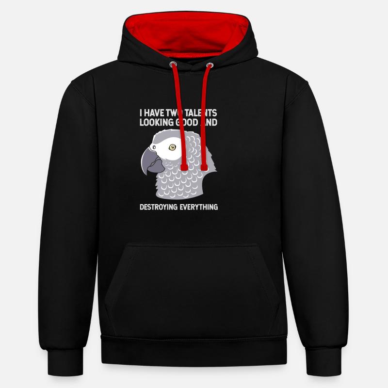Perroquet Gris - Sweat à capuche contrasté - noir/rouge