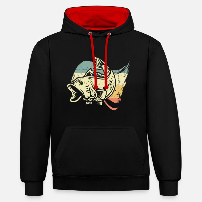 Pêcheur de poisson - Sweat à capuche contrasté - noir/rouge