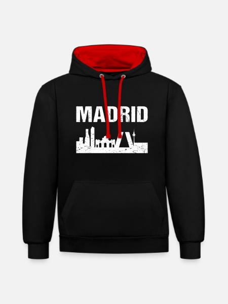 Madrid Skyline Espagne Capitale Madrid - Sweat à capuche contrasté - noir/rouge