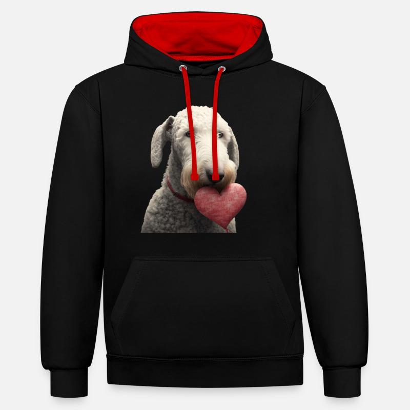 Bedlington Terrier Saint-Valentin - Sweat à capuche contrasté - noir/rouge