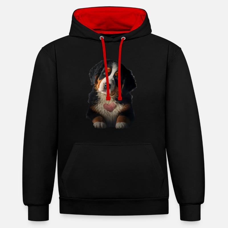 Bouvier Bernois Saint-Valentin - Sweat à capuche contrasté - noir/rouge