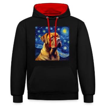 Bordeauxdogge Sternennacht - Kontrast-Hoodie - Schwarz/Rot - Vorne - Anna (173cm) & Nico (186cm)