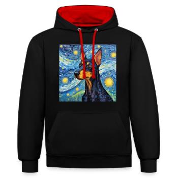 Doberman Nuit étoilée - Sweat à capuche contrasté - noir/rouge - Devant - Anna (173cm) & Nico (186cm)