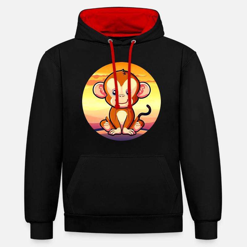 Mignon Singe Chimpanzé Sunset Design - Sweat à capuche contrasté - noir/rouge
