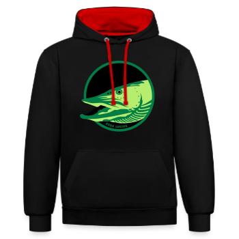 Hecht - Kontrast-Hoodie - Schwarz/Rot - Vorne - Anna (173cm) & Nico (186cm)