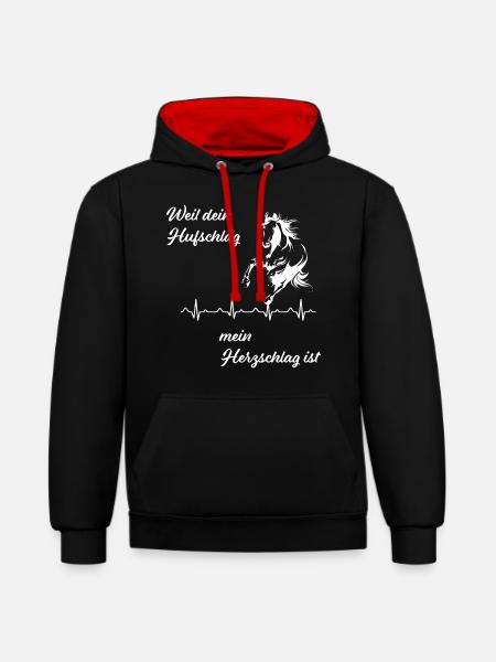 Pferde T Shirt - Kontrast-Hoodie - Schwarz/Rot