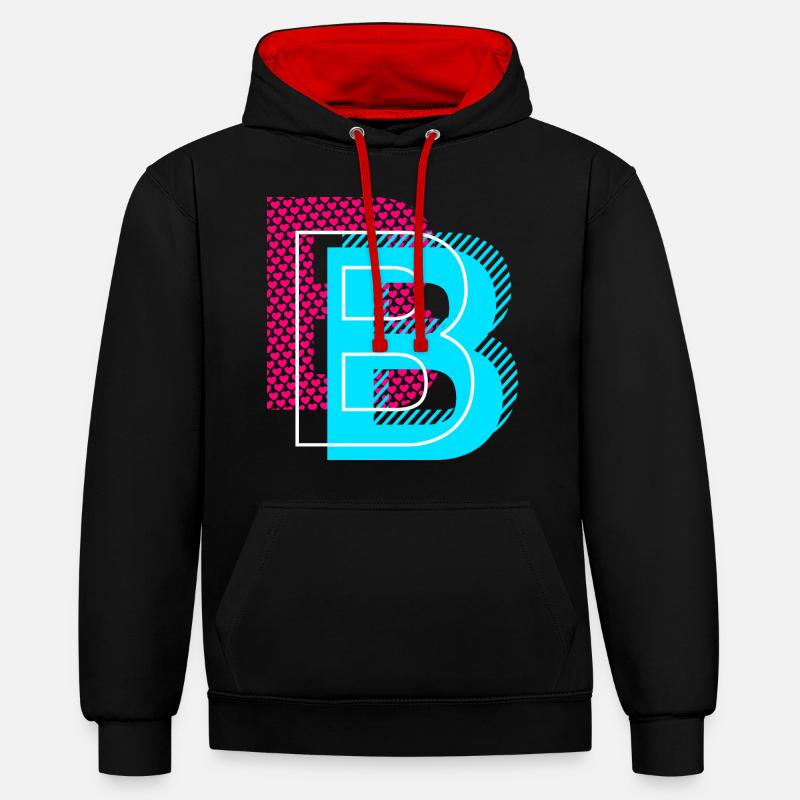 Lettre initiale B - Sweat à capuche contrasté - noir/rouge