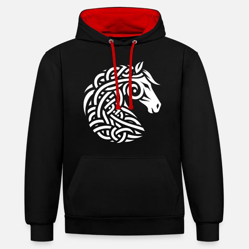 Cheval celtique blanc - Sweat à capuche contrasté - noir/rouge