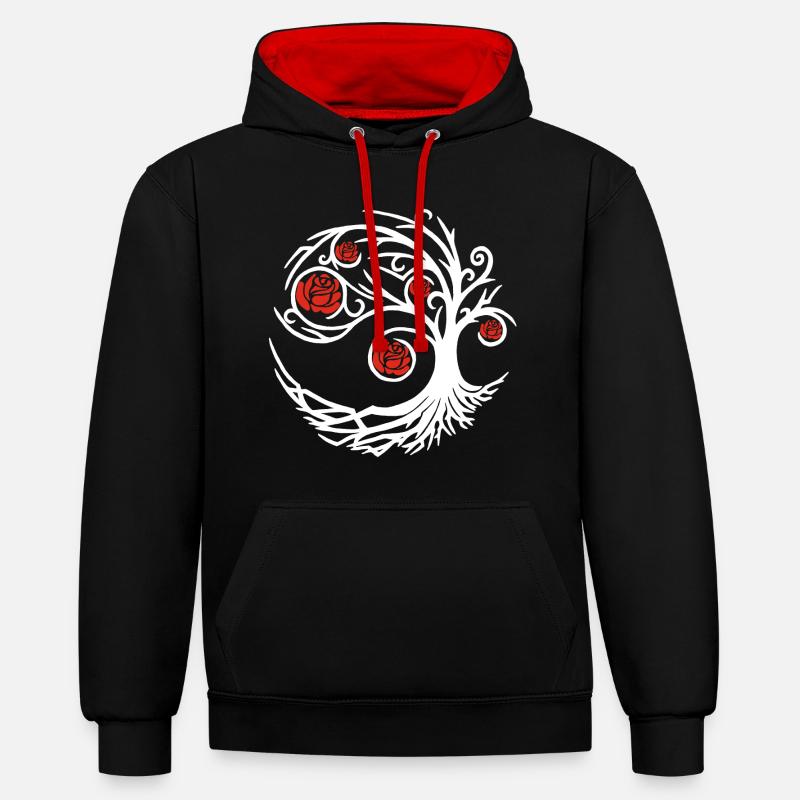 Rosier blanc étrange - Sweat à capuche contrasté - noir/rouge
