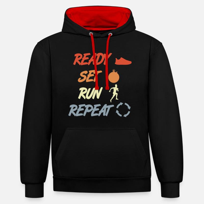 Attention: Terminé, exécuter, répéter - Sweat à capuche contrasté - noir/rouge