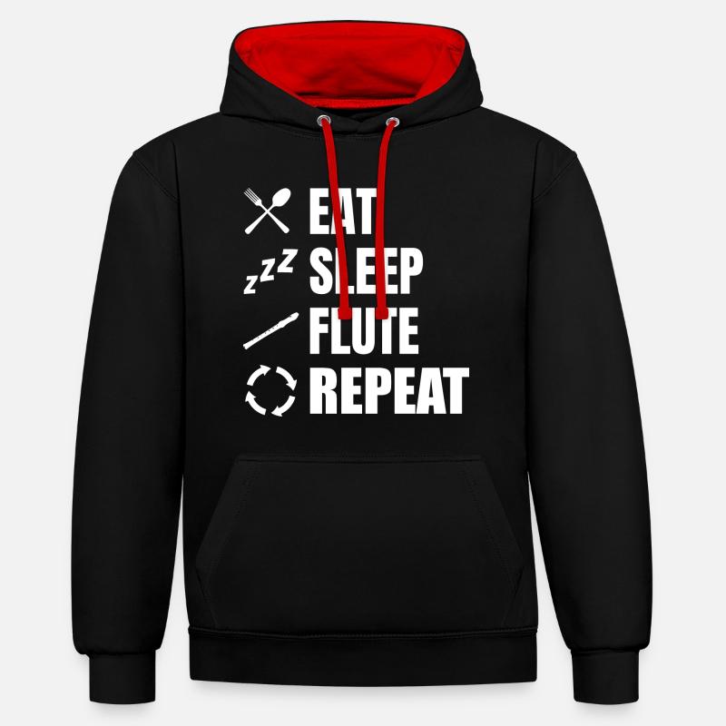 Manger Sommeil Flûte Répéter - Sweat à capuche contrasté - noir/rouge