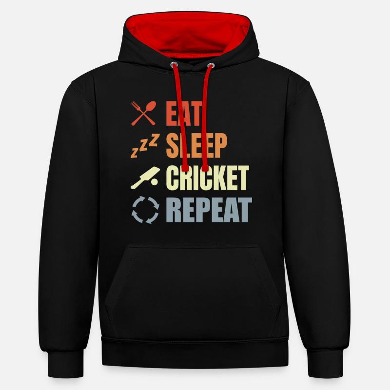 Manger Sommeil Cricket Répéter - Sweat à capuche contrasté - noir/rouge