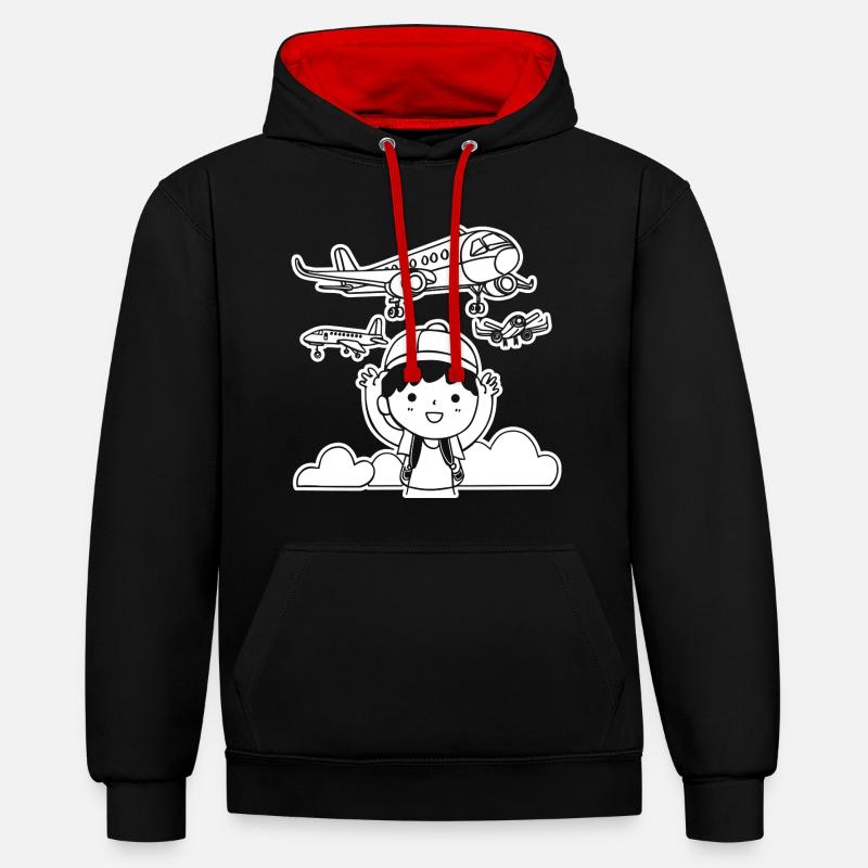 Drôles d’avions - Sweat à capuche contrasté - noir/rouge