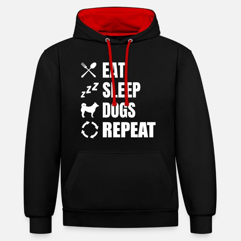 Manger dormir chiens répéter - Sweat à capuche contrasté - noir/rouge
