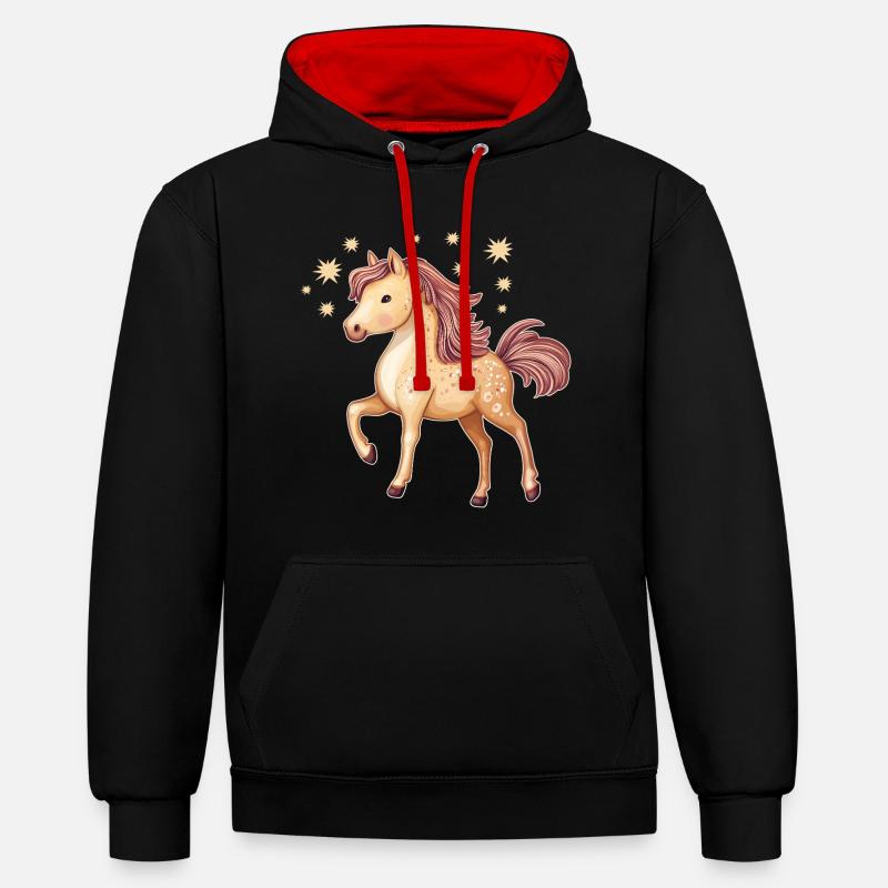 Cheval mignon avec des étoiles - Sweat à capuche contrasté - noir/rouge