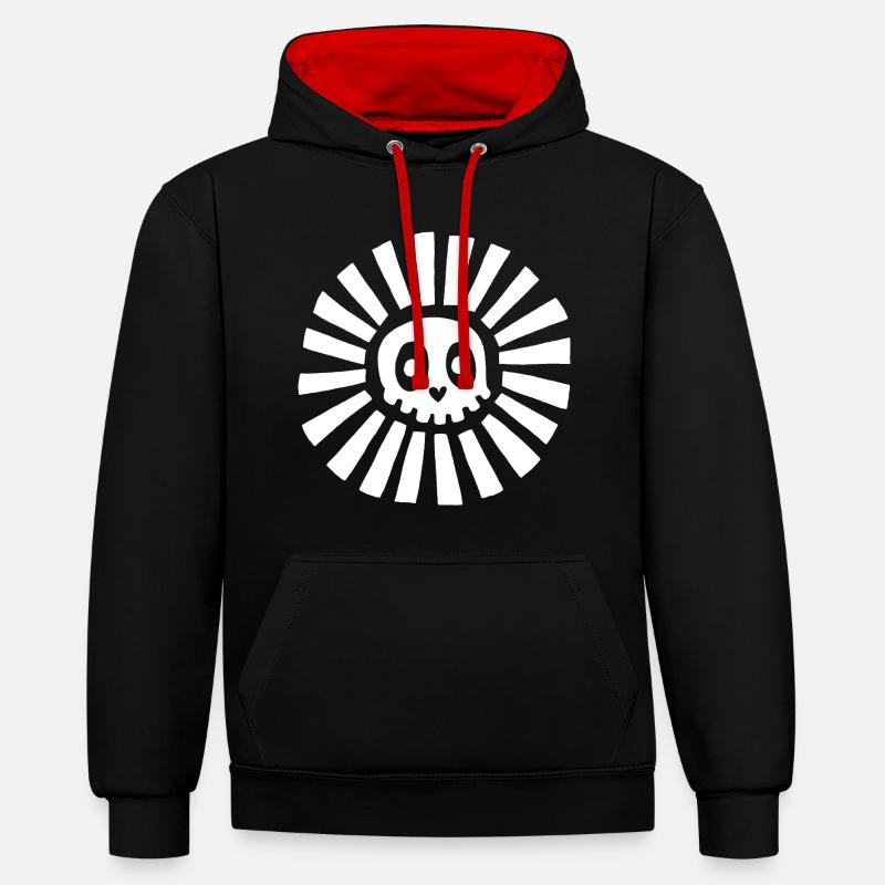 Crâne ensoleillé blanc - Sweat à capuche contrasté - noir/rouge