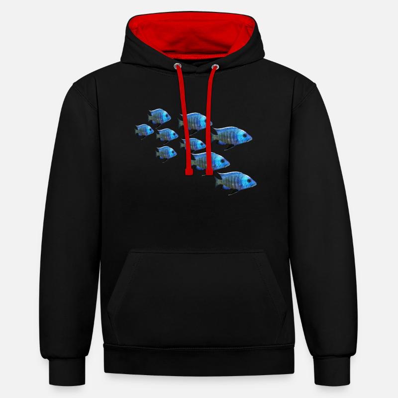 poisson perche mérou mérou perche - Sweat à capuche contrasté - noir/rouge