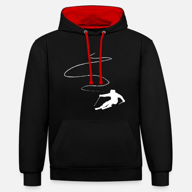 Ligne courbe - Ski - (10) - Sweat à capuche contrasté - noir/rouge