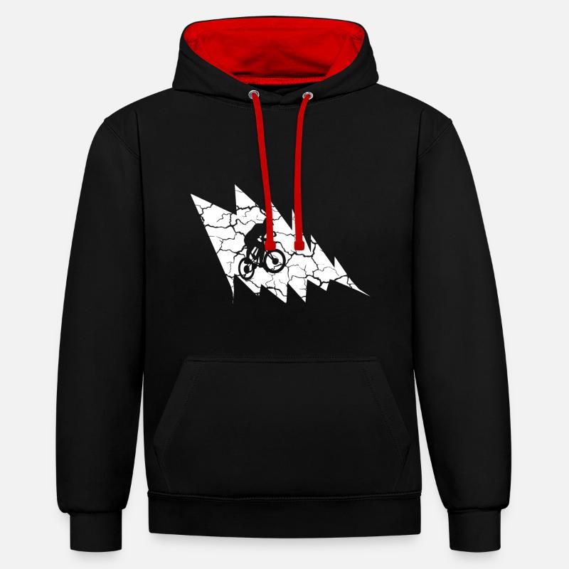 Cyclisme - (4) - Sweat à capuche contrasté - noir/rouge