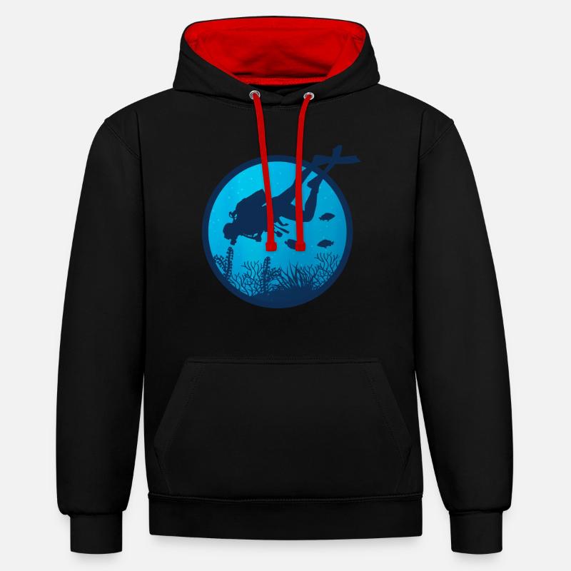 Plongée plongée t-shirt & cadeau - Sweat à capuche contrasté - noir/rouge