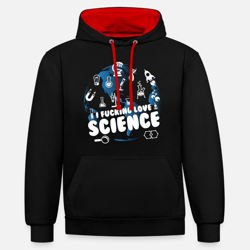 J’adore la science - Sweat à capuche contrasté - noir/rouge