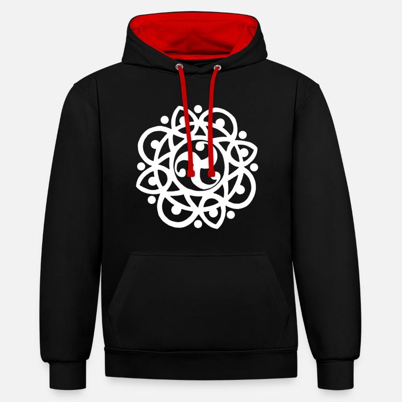Fleur et soleil celtes (blanc) - Sweat à capuche contrasté - noir/rouge