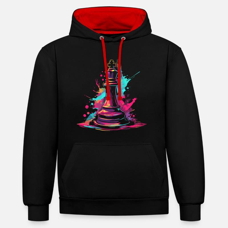 Graffiti d’échecs - Sweat à capuche contrasté - noir/rouge