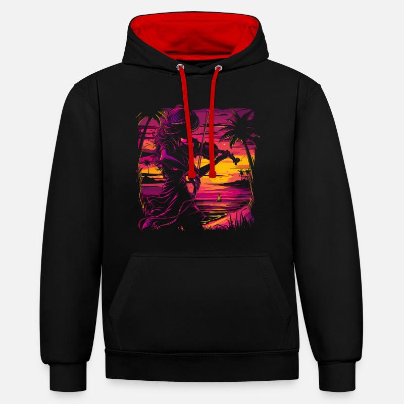 Violoniste Synthwave - Sweat à capuche contrasté - noir/rouge